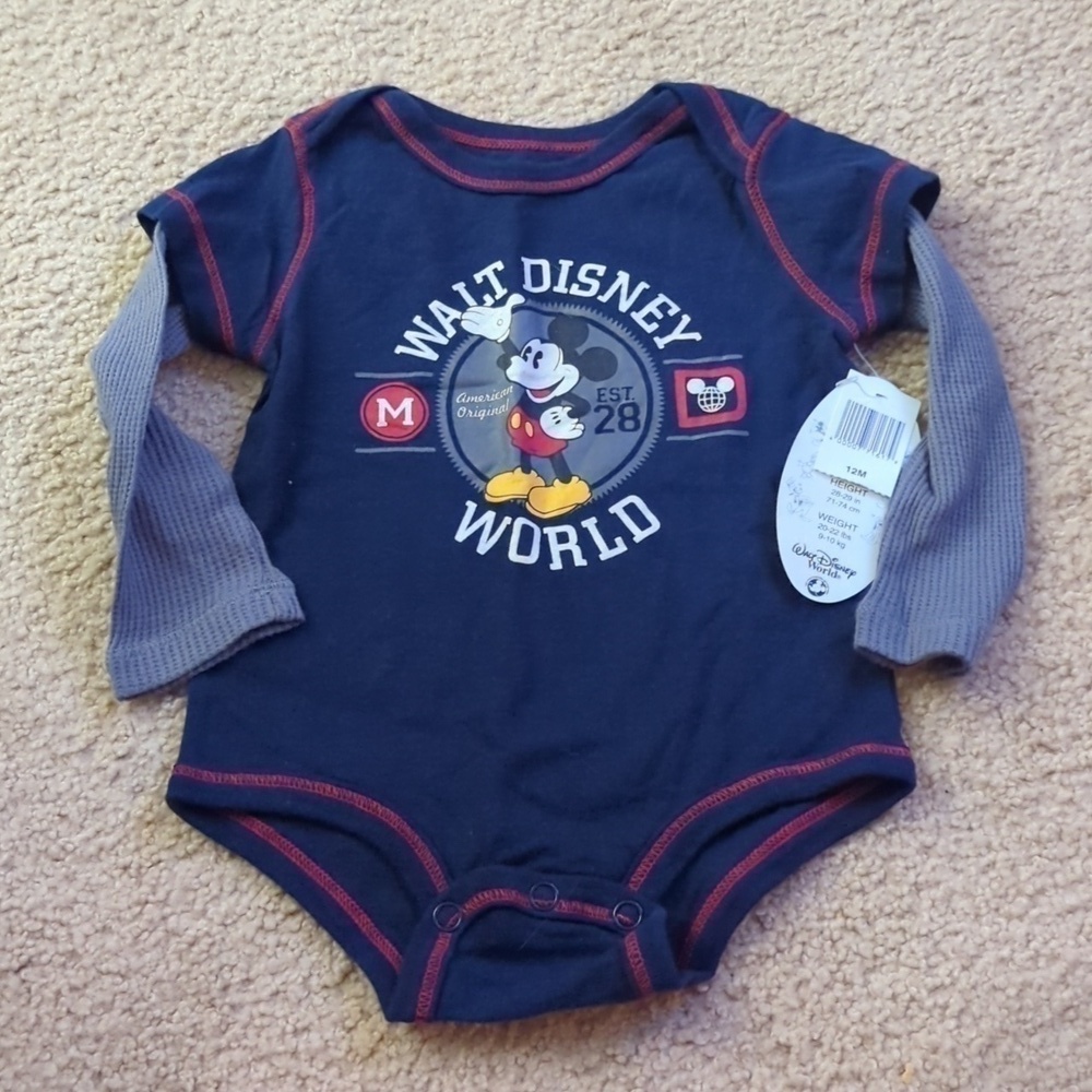 New with Tags Disney Parks Disney World Long Sleeve Mickey Bodysuit Size 12 M
